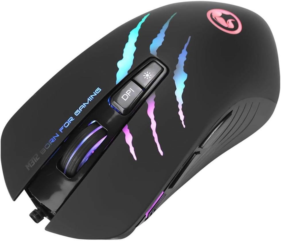 MARVO M312 Gaming Mouse - Rainbow RGB Lighting, Adjustable 4800dpi Optical Sensor, 7 Programmable Buttons, USB 2.0 Connection, Black - Image 4