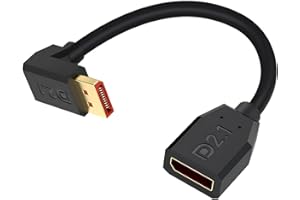 Duttek 90 Degree DisplayPort 2.1 Cable 6Inch/15cm, 40Gbps Short Down Angle Displayport Male to Female Cable [16K@30Hz, 8K@120Hz, 4K@240Hz] for Dual Monitor, RTX 5090/4090, 240Hz Gaming