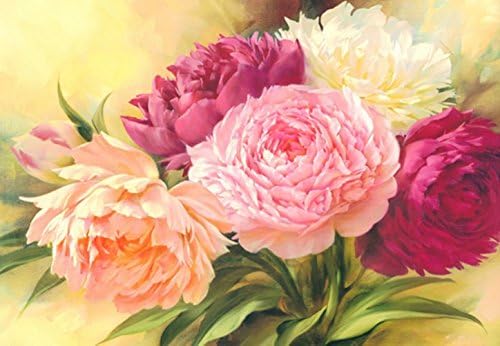 DIY 5D Diamond Painting by Number Kit, Full Drill Peony Flowers Rhinestone Embroidery Cross Stitch Supply Arts Craft Canvas Wall Decor