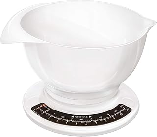 Soehnle Culina Pro 5 kg, analoge Küchenwaage, weiß, Gewicht bis zu 5 kg (50-g-genau), Haushaltswaage mit großer Rührschüssel, Küchenwaage retro für Kuchen und weiteres