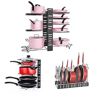 Fimghsoo Pannenrekken Verstelbaar Pnnenhouder Afneembaar met 8 Verstelbare Vakken voor Keuken Teller Kabinet Pantry