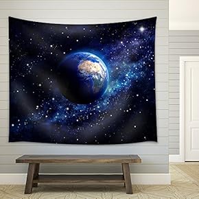 Imaginary View of Planet Earth in a Star Field. Elements of This Image furnished by NASA - Fabric Wall Tapestry Home Decor - 51x60 inches