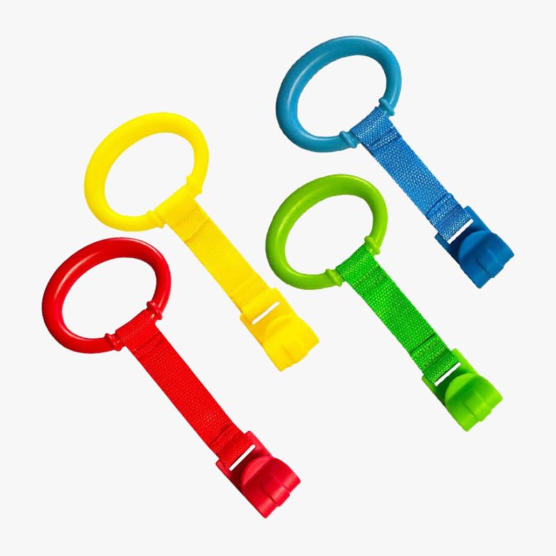 PandaEar 8 PCS Baby Pull Up Rings, Toddler Walking Exercise Stand Up for Playpen & Crib, Infant Cot Hanging Rings for Kids