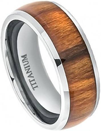 8mm Titanium Wedding Band Ring High Polished Domed with Santos Rosewood Inlay (9)