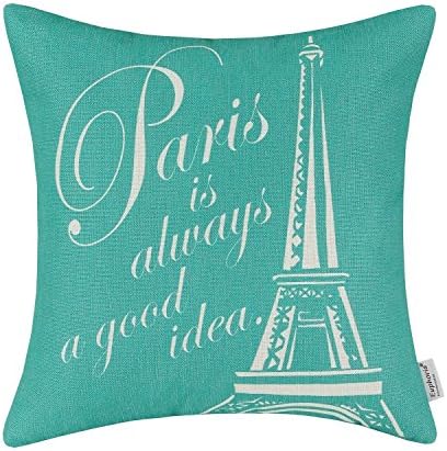 JGArtStore Paris Eiffel Tower Teal Color 6656 Pillow Case Cushion Cover Home Sofa Decorative 18 X 18 Inch