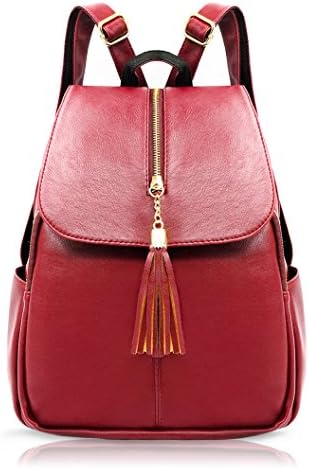 EssFeel Stylish Leather Backpack School Travel Daypack Casual Style Backpack Knapsack for Women Girl A-Wine Red