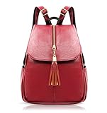 EssFeel Stylish Leather Backpack School Travel Daypack Casual Style Backpack Knapsack for Women Girl A-Wine Red