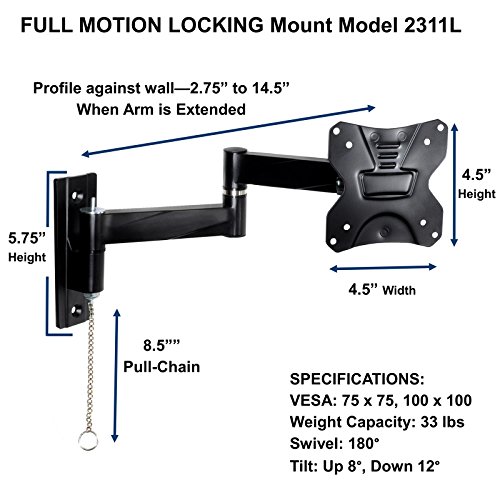 Master Mounts 2311L Locking RV TV Mount Lockable Full Motion TV Wall