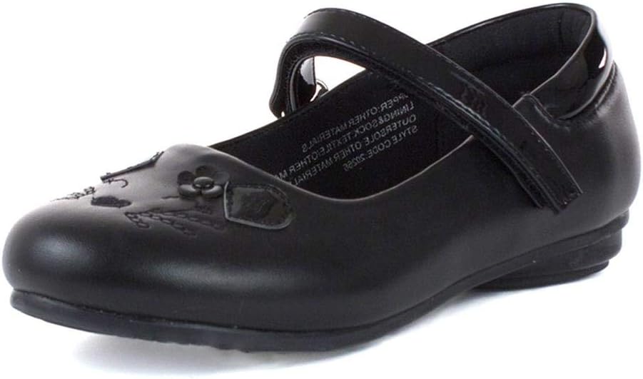 Girls Black Cat Face School Shoe