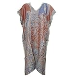 Womens Boho Kaftan Dress Purple Paisley Print Pashmina Caftan Top Knee Length XL