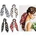 Cubaco 4 Pcs Hair Scarf Hair Scrunchies Bowknot Chiffon Floral Scrunchie Hair Ties 2 in 1 Vintage Elastic Hair Bands Ponytail Holder Scrunchy Ties Accessories for Women