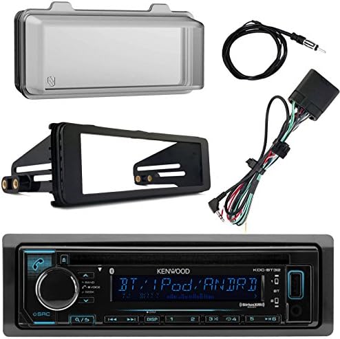 Kenwood KMMBT322U Bluetooth Radio, 4x 6.5" Black Speakers, Bag Covers, Adapters, 4-Ch. Amplifier, Amp Kit, Harley Wiring Kit, Weathershield, Dash Kit, Antenna, 16-G 50 Ft Wire (Select '98-'13 Harleys)