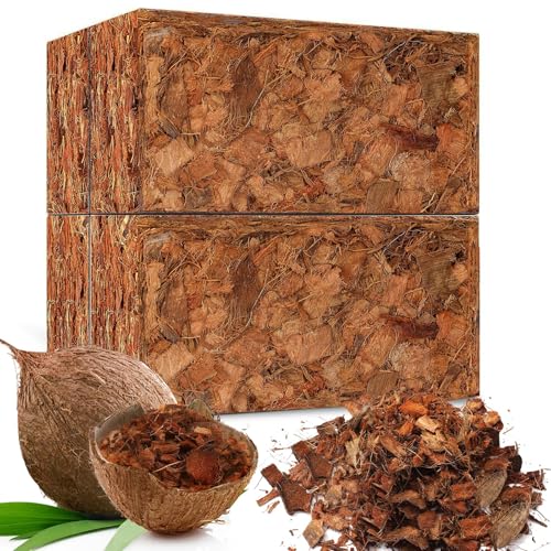 4 Pcs Coconut Coir Chips for Plants, 4.4 LB 100% Organic Coco Husk Chip Bricks with Low EC and pH Balanced, Easy to Expand Coco Coir Mulch Medium for Garden Flowers & Reptile Bedding