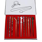 W.D Harry Potter Magic Wand Set Fine Handcrafted Magic Wand Black Wand, Professor Wand, Wizard Sorcerer's Wand Kids Toys Magic Wands Stick with Keychain Necklace in Box (11pcs/Set)