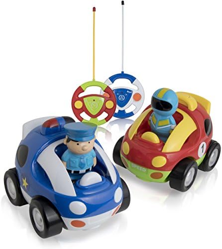 Cartoon RC Remote Control Police Car AND Race Car Combo Pack! Fun &amp; Educational Radio Control Toy for Kids and Toddlers, 2 Car Value Pack! By Toydaloo