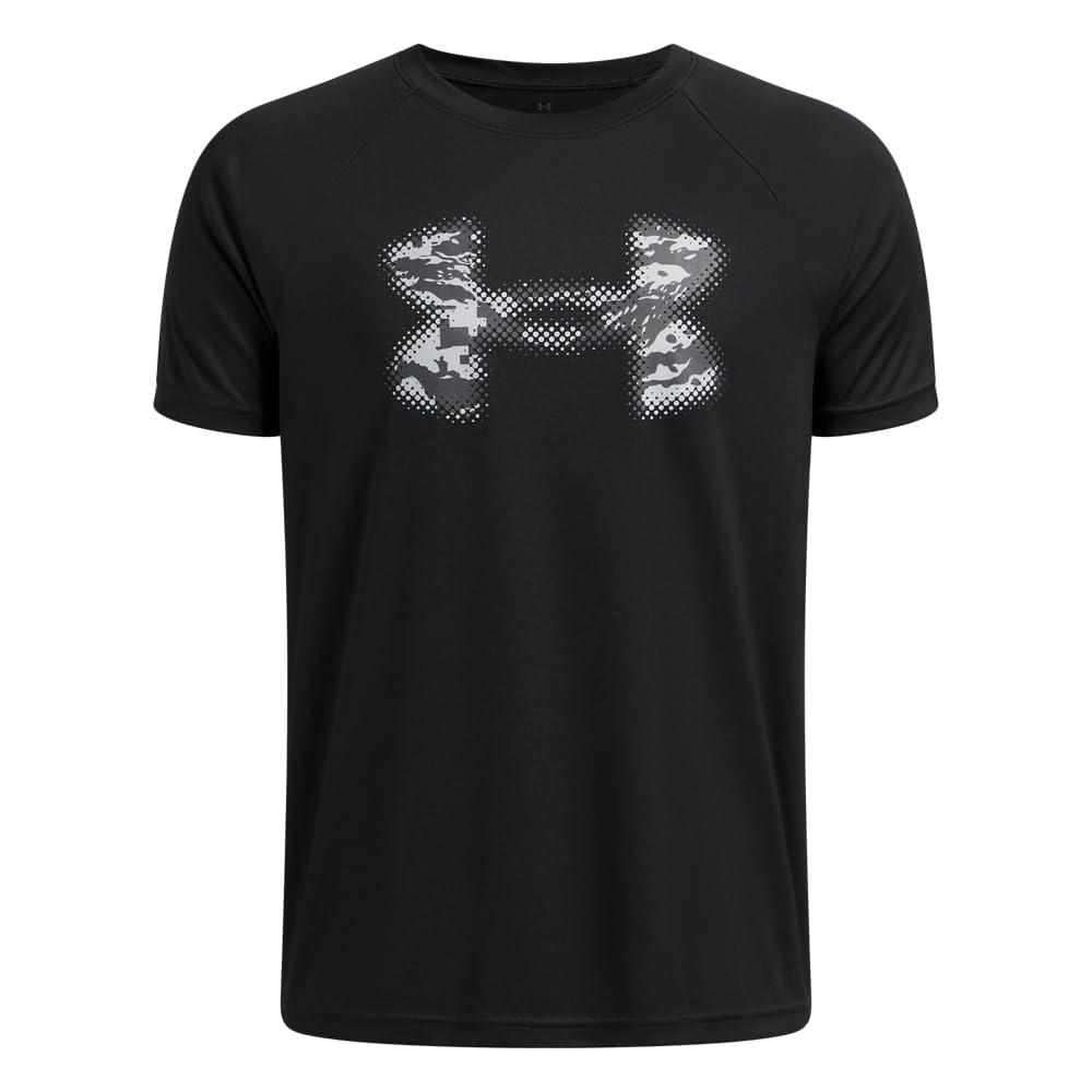 Photo 1 of Under Armour Boys' Tech Big Logo Short Sleeve T Shirt, (002) Black / / Mod Gray, X-Large