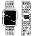 Rhinestones Bands with Diamond Face Cover for Women Men, Falandi Bling Stainless Steel Replacement Wristband for Apple Watch Series 3, Series 2, Series 1, iWatch Nike+ Sport Edition (Silver, 38mm)