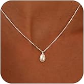 Pearl Necklace for Women Trendy,14k Gold Plated Necklace Dainty Wedding Necklace Small Cute Choker Necklace Beaded Lariat Drop Necklace Vintage Waterproof Jewelry for Women Gold Jewelry Fashion Gifts