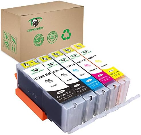 Supricolor Edible PGI-280XXL CLI-281XXL Ink Cartridges, Replacement Edible Ink for PGI 280 XXL CLI 281 XXL 5 Color (1BK, 1PB, 1C, 1M, 1Y) Use with PIXMA TR8520 TR7520 TS6120