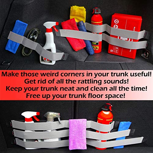 Universal Car Trunk Elastic Strap Belt - Cargo Storage Organizer Fixed Straps - Auto Hook & Loop Fastener - Automotive Storage Holder Belt - Vehicle Interior Organization made easy - 5 Pack Black&Gray