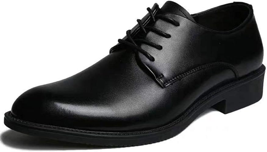 Amazon Foqw シークレットシューズ メンズ ビジネスシューズ 5cm背が高くなる靴 メンズ靴 背が高くなる靴 5cm Up 外羽根 インヒール 本革のようなシボ感 黒 かっこいい ポインテッドトゥ スーツ フォーマル 大人 上品 ビジネスシューズ