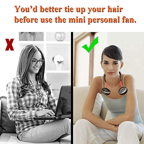 Portable Neck Fan USB Rechargeable Mini Hand Free Personal Fan 2000mA 3 Adjustable Speed Wearable Neckband Fan for Camping Traveling Office Room