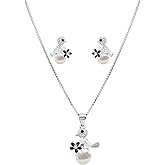 Rosec Jewels Natural Pearl Necklace Earrings Set in Silver, Aaa Quality, Cultured Pearl Jewelry Set - Gift For Women Who Has Everything
