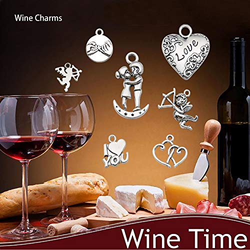 WOCRAFT 50 Sets Craft Supplies Wedding Wine Glass Charms Markers Wine Tasting Party Decoration Supplies Gift with 25mm Strong Stainless Steel Wine Glass Charm Rings (M368)