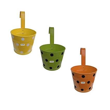 Kraftsplanet Garden Decor Set of Three Polka Design Railing planters with Detachable Hooks