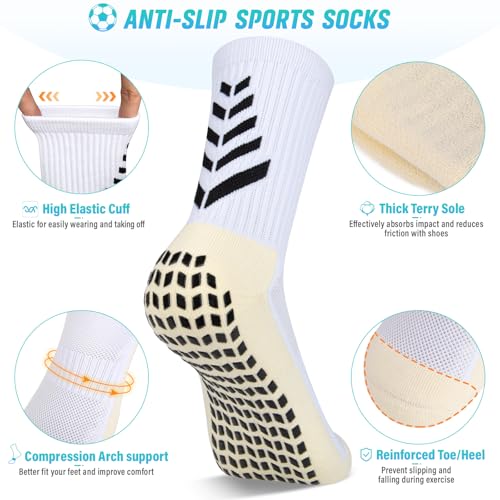 LUROON Non-Slip Football Socks Men 37-46, 2/3/4 Pairs Socks Grip Silicone Football Grip Anti Blister Sports Socks for Women Breathable Non-Slip Football Socks for Cycling Trekking