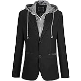 ebossy Man's Stylish Detachable Hooded Slim 2 Button Casual Blazer Jacket