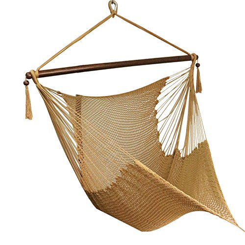Best Sunshine Large Caribbean Hammock Hanging Chair with Footrest, Large Hammock Net Chair, Polyester (Rice white)