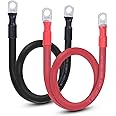 Shirbly 2 AWG Flexible Battery Cable with 3/8" Terminals - OFC Pure Copper Inverter & Welding Wire for Automotive Solar RV Motorcycle (Red + Black 2FT Pair)