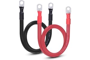 Shirbly 2 AWG Flexible Battery Cable with 3/8" Terminals - OFC Pure Copper Inverter & Welding Wire for Automotive Solar RV Motorcycle (Red + Black 2FT Pair)