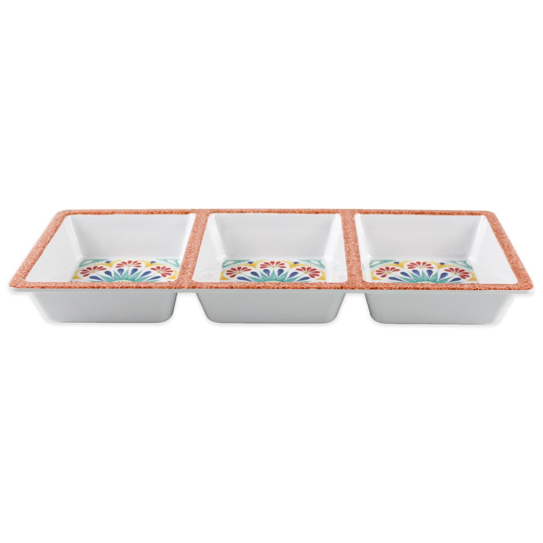 Purely Home Rio Medallion 3-Section Melamine/Plastic Snack & Dip Outdoor Dining Serving Tray