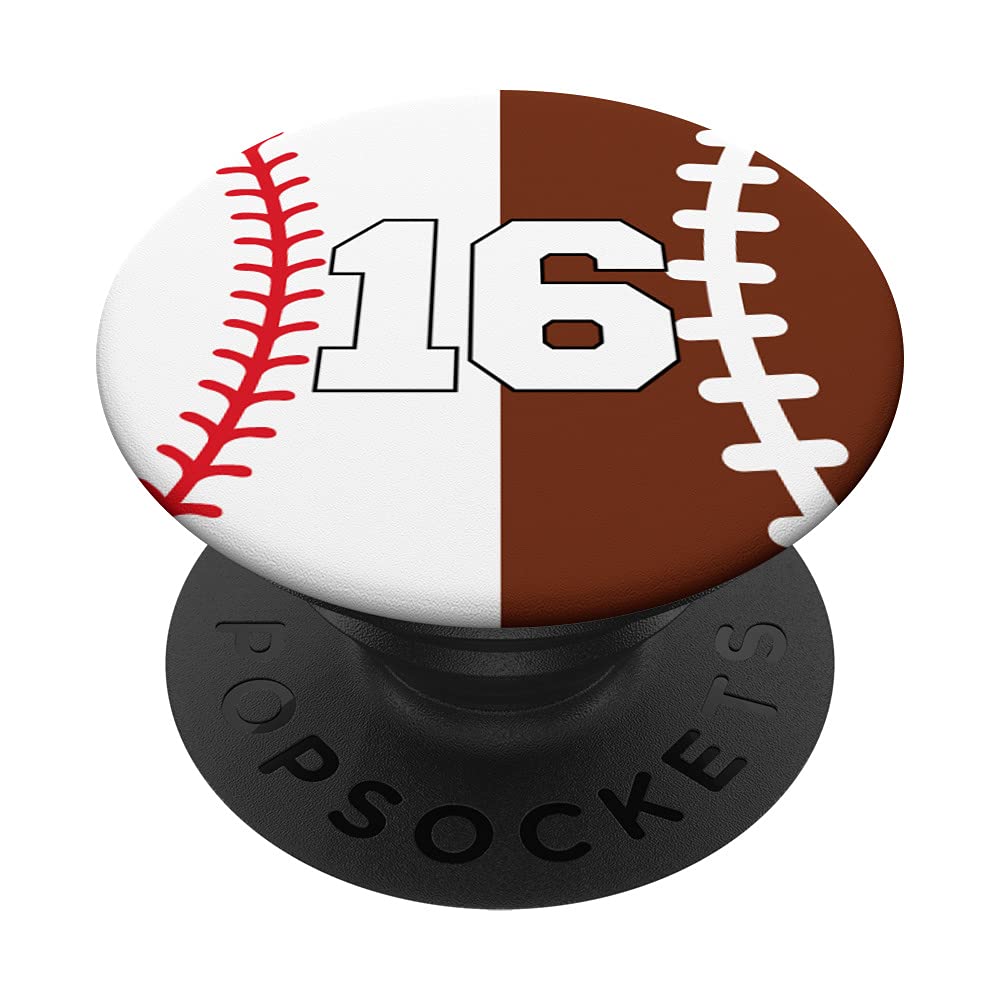 Baseball Football Player Favorite Lucky Jersey Number #16 PopSockets Swappable PopGrip