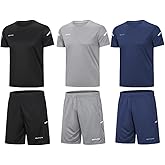 BUYJYA Men's Workout Clothes Athletic Shorts Shirt Set 3 Pack Basketball Football Training Running Gym Christmas gifts