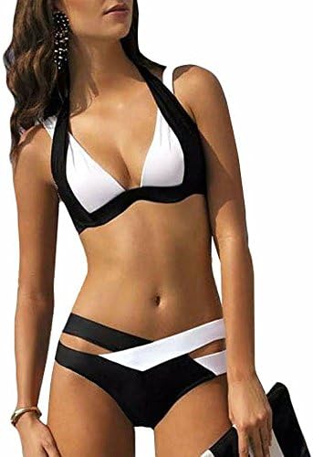 Sexy Swimsuit, Palarn Women Bandage Black&White Color Block Criss Cross Swimwear Bikini Sets (L, Black)