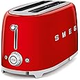Smeg 50's Style Retro Aesthetic 4 Slice Toaster 6 Presets with 2 Extra Wide Slots, Red