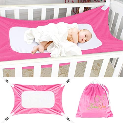 The BabyWay Pink Baby Crib Hammock and in Bed Bassinet | Hanging Mesh Sleep System for Womb Like Comfort | Soft, Breathable Safety Supports Newborn Infants | Storage Bag