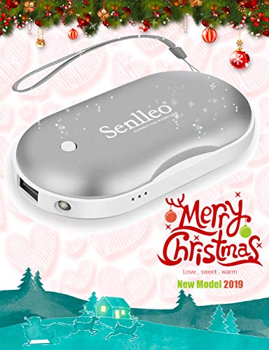 Senlleo Hand Warmer, Rechargeable Hand Warmer : 5200mAh Battery Hand Warmer/Powerbank with Mini Flashlight Function, Double-Sided Warmer Winter Gift for Girl/Men/Women(Silver)