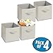 mDesign Soft Fabric Nursery/Playroom Closet Storage Organizer Bin Box with Front Handle for Cube Furniture Shelving Units - Holds Toys, Clothes, Diapers, Bibs - Spira Collection, 4 Pack, Taupe/Natural