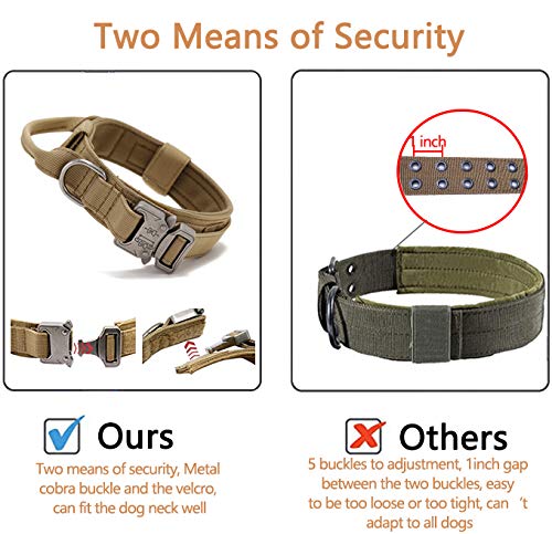 Tactical Dog Collar with USA American Flag - Military Dog Collar Thick with Handle - Heavy Duty Nylon K9 Collar Adjustable Metal Cobra buckle for Medium Large Dogs M L XL Chew Proof with 2 Patches