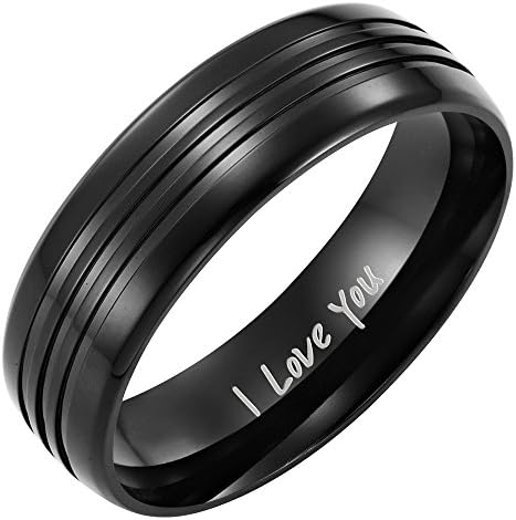 Willis Judd New Mens 8mm Black Titanium Ring Engraved I Love You In Black Velvet Gift Box