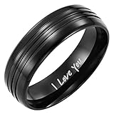 Willis Judd New Mens Black Titanium Ring Engraved I Love You