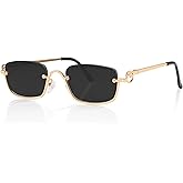 TYA Retro Y2k Sunglasses for Women Men,Trendy Semi-Rimless Sun Glasses Irregular Narrow Gold Sunnies UV400