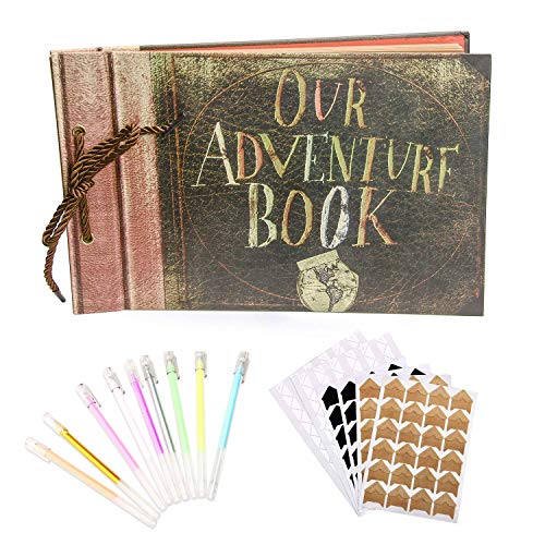 Our Adventure Book,WERTIOO Photo Album Scrapbook DIY Handmade Album Scrap book 11.6x7.5 Inch 100 Pages With DIY Accessories Kit