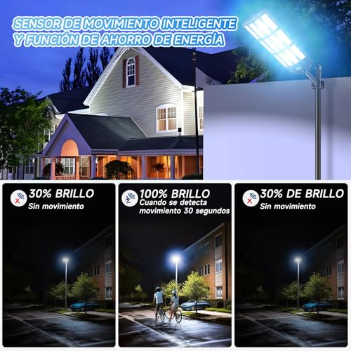 7500W Lampara Solar Exterior Potente,1680 cuentas de lámpara，Farola Solar Grande, Potente Luces con Control Remoto y Sensor de Movimiento,3 Modos Luz de Calle pared para Jardín,Patio.