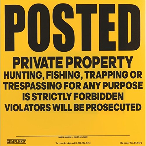 GEMPLER’S VYPS “Posted Private Property” Sign Legend Printed on High-Visibility Bright Yellow Durable Plastic Sheeting – No Hunting, Fishing, Trespassing, or Trapping / Property Boundary Sign