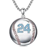 925 Sterling Silver Baseball Number Necklace 4/7/13/24/99 Athletes Jersey Number Necklace 22+2inch Stainless Steel Chain Baseball Charm Pendant Baseball Gift for Men Women